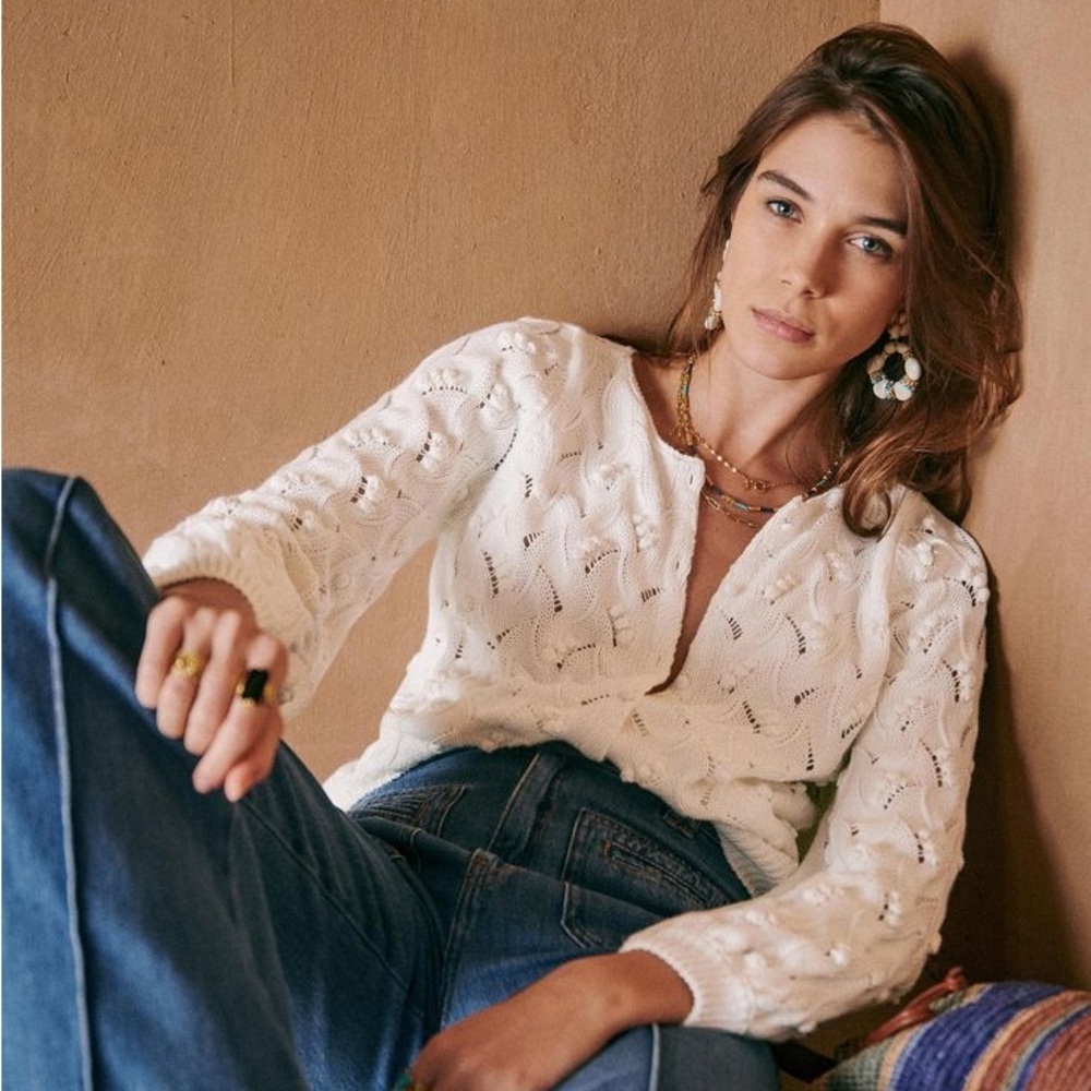 Sezane Marthe Ecru Sweater Cardigan in XS